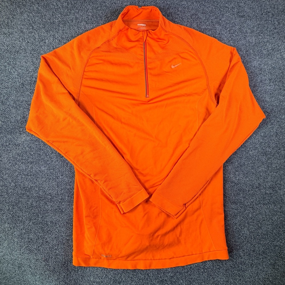 Nike Dri Fit Track Jacket Men Large Orange Mesh Detail Raglan Sleeve Quarter Zip